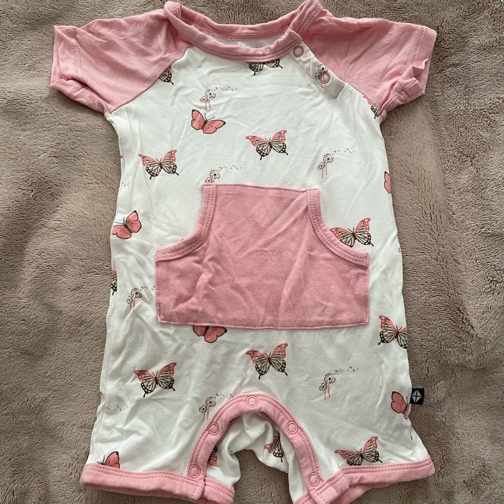Kyte Pink and White Butterfly Baby Romper 3-6m size